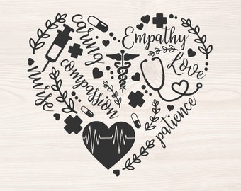 nurse adjectives and icons SVG PNG Files for cutting machines, digital clipart, nurse life,heart, needle, logo, stethoscope