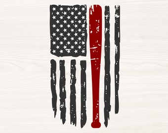 Baseball bat on American Flag SVG PNG Files for cutting machines, digital clipart, grunge, texture, distressed, USA