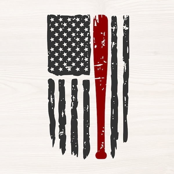 Baseball bat on American Flag SVG PNG Files for cutting machines, digital clipart, grunge, texture, distressed, USA