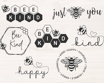 Bee Kind Bee you bundle SVG PNG Files for cutting machines, digital clipart, be kind, bumble bee, be yourself, bee happy, be humble