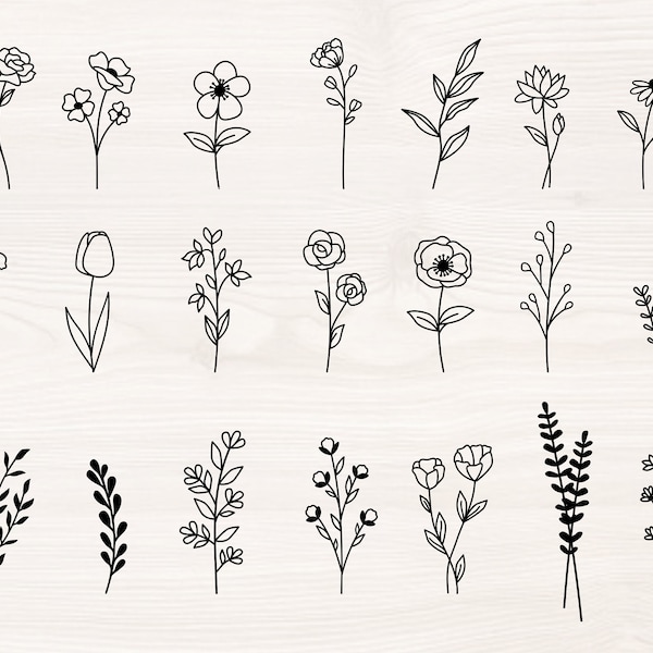 Wild flowers bundle SVG PNG Files for cutting machines, digital clipart, floral, wildflower, flowers and leaves