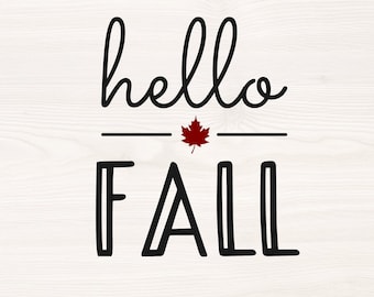 Hello Fall SVG, PNG, Maple Leaf Clipart (Digital Download)