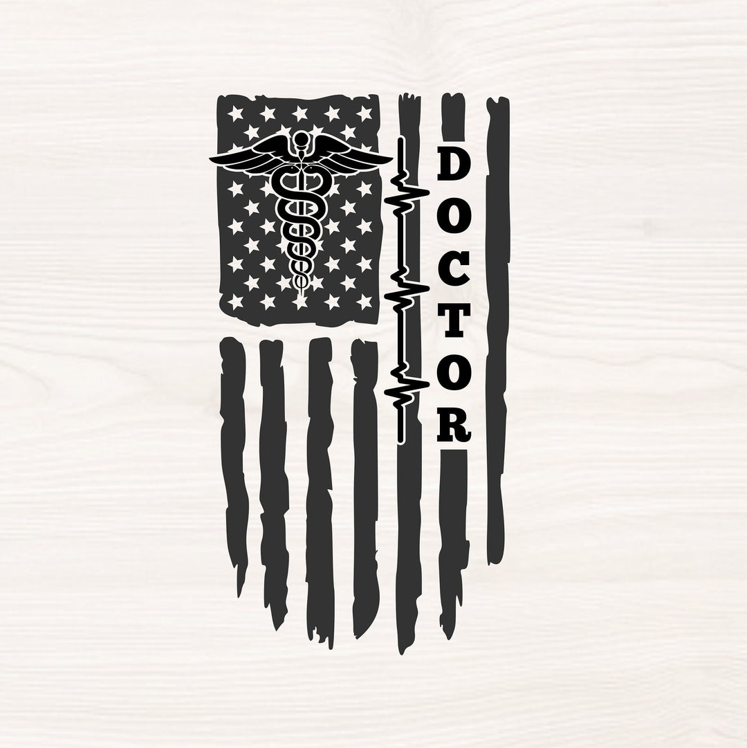 Doctor and Caduceus on American Flag SVG PNG Files for Cutting Machines
