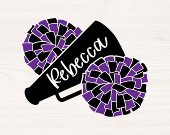 Cheer pom poms and megaphone SVG PNG Files for cutting machines, digital clipart, cheer leader, monogram, name