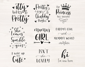 baby girl bundle SVG PNG Files for cutting machines, digital clipart, onesie, saying, nursery, heart, pretty, cute