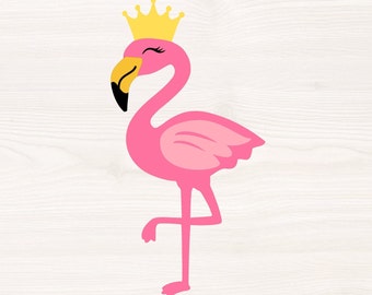 Flamingo with crown SVG PNG Files for cutting machines, digital clipart, beach, birthday, summer