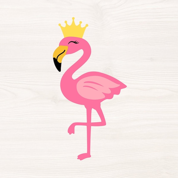 Flamingo with crown SVG PNG Files for cutting machines, digital clipart, beach, birthday, summer