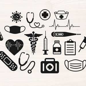 nurse medical tools and icons bundle SVG PNG Files for cutting machines, digital clipart, nurse life,heart, needle, pill, EKG, stethoscope