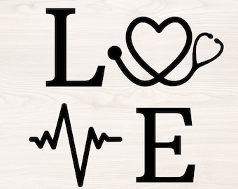 Love nurse SVG PNG Files for cutting machines, digital clipart Nurse life, stethoscope, pulse, heart beat