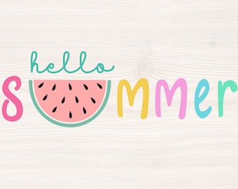 Hello summer watermelon SVG PNG Files for cutting machines, digital clipart, vacation, beach, summertime