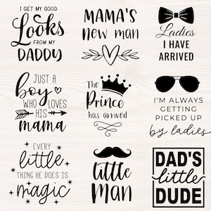 baby boy bundle SVG PNG Files for cutting machines, digital clipart, onesie, saying, nursery, little man, the prince has arrived