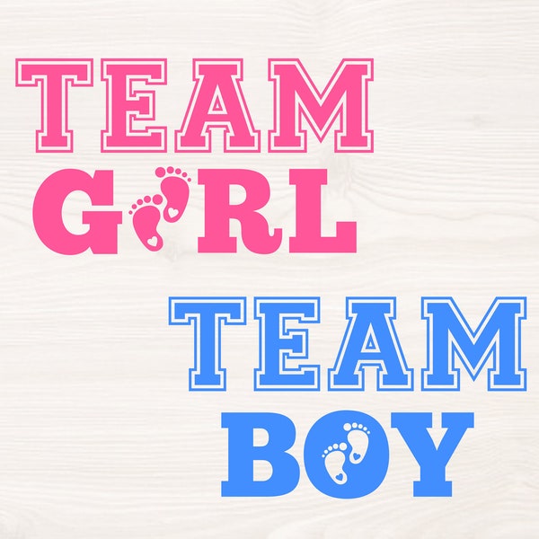 Team girl, team boy, SVG PNG Files for cutting machines, digital clipart, gender reveal, baby, footprints, hearts, what will it be