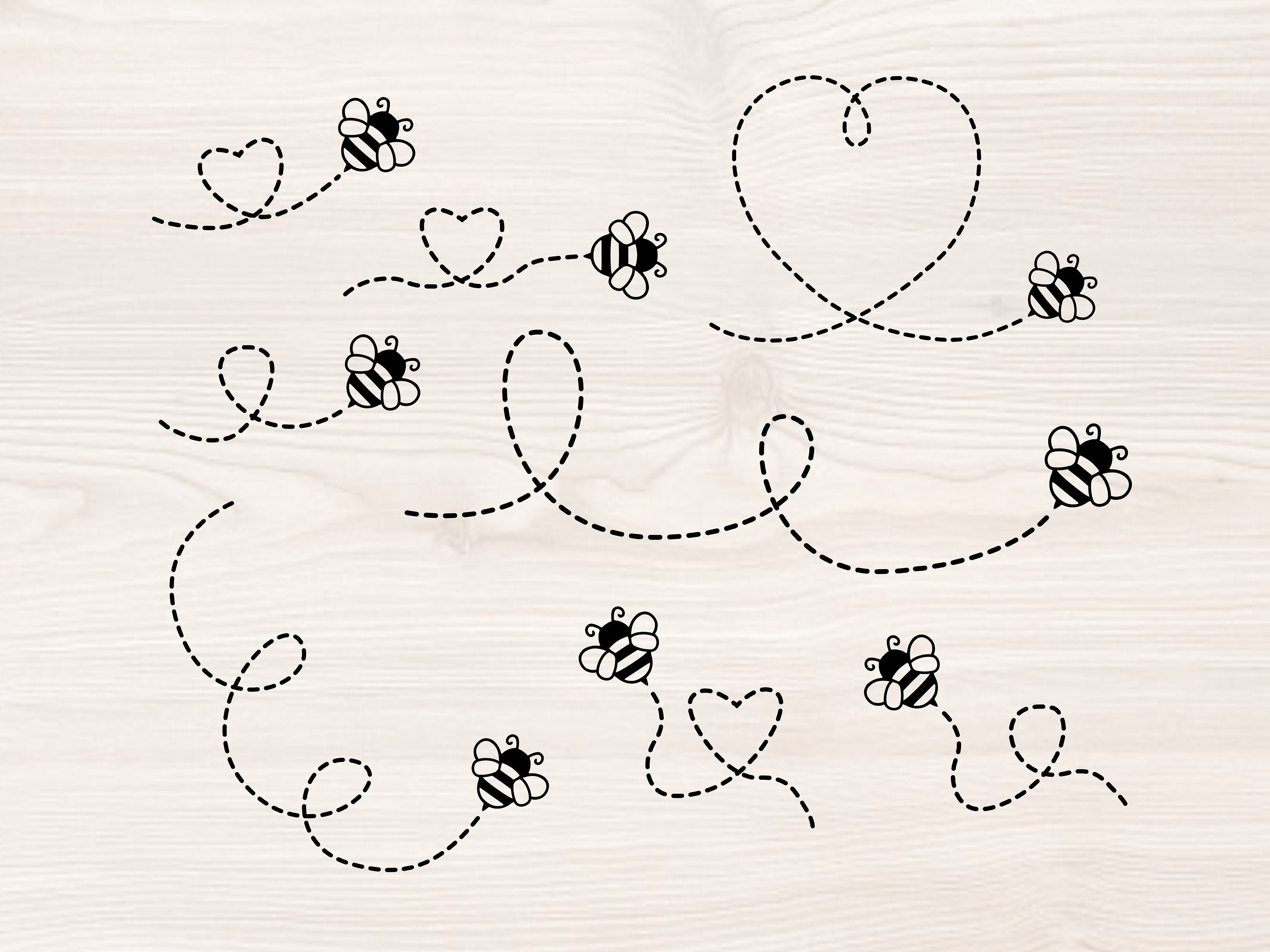 Bee path bundle SVG PNG Files for cutting machines, digital clipart, honeybee, bumble bee, heart, dotted lines