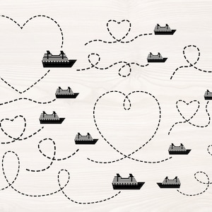 Kreuzfahrtschiff Pfad Paket SVG PNG Dateien für Schneidemaschinen, digitale Clipart, Kreuzfahrtschiff Route, Herzweg, gestrichelte Linien