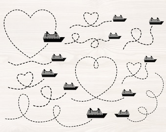 Cruise ship path bundle SVG PNG Files for cutting machines, digital clipart, cruise ship route, heart path, dotted lines, dashed lines