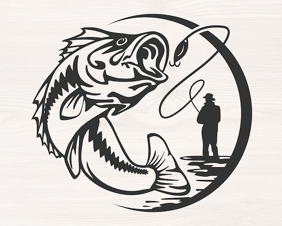 Fly Fishing Scene, SVG PNG Files for Cutting Machines, Digital Clipart,  Bass, Fisherman, Round Decal, Fish - Etsy