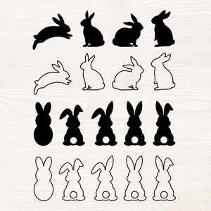 Bunny bundle SVG PNG Files for cutting machines, digital clipart, Easter bunny rabbit shape silhouette, outline