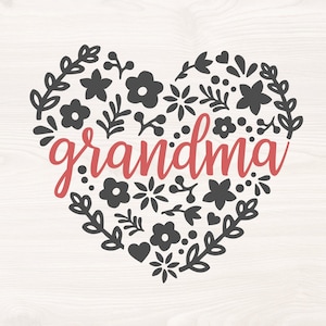 Grandma heart floral SVG PNG Files for cutting machines, digital clipart, flowers, grandmother, mother&#39;s day