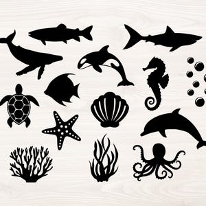 Ocean animals Bundle, SVG PNG Files for cutting machines, digital clipart, ocean sea animals, whale, shark, dolphin, star fish, octopus