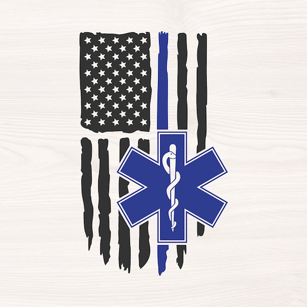 EMS American flag SVG PNG Files for cutting machines, digital clipart, paramedic, star of life, patriotic