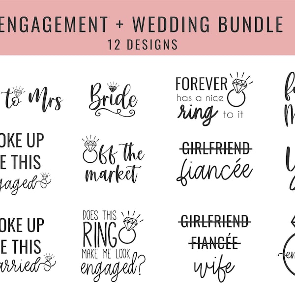 Engaged wedding bride bundle SVG PNG Files for cutting machines, digital clipart, bride to be, fiancee, engagement