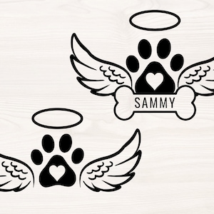 Pet memorial SVG PNG Files for cutting machines, digital clipart, wings, halo, bone, dog, paw print, heart, angel