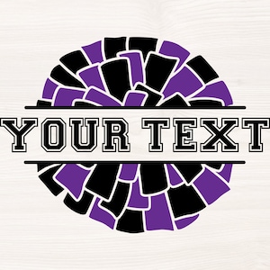 Könnte beinhalten: Lila und schwarzer Cheerleader-Pompon mit einem weißen Banner, auf dem "YOUR TEXT" steht.