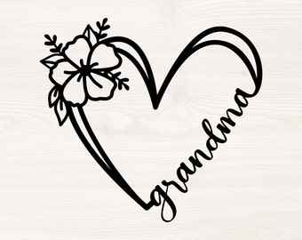 Grandma floral heart SVG PNG Files for cutting machines, digital clipart, flowers, mother, mother's day