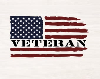 Veteran American flag SVG PNG Files for cutting machines, digital clipart,  distressed flag, army, USA