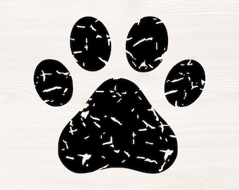 Distressed paw print SVG PNG Files for cutting machines, digital clipart, grunge, texture, dog, cat