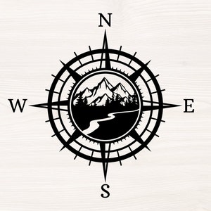 Compass with mountain scene SVG PNG Files for cutting machines, digital clipart, hiking, adventure, wunderlust