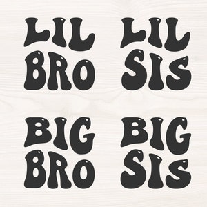 Big Lil Bro and Sis bundle SVG PNG Files for cutting machines, digital clipart, baby birth announcement, promoted to, groovy, wavy retro
