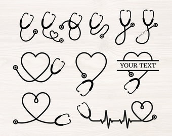 Stethoscopes bundle SVG PNG Files for cutting machines, digital clipart, nurse life, heart, medical, monogram, EKG, stethoscope