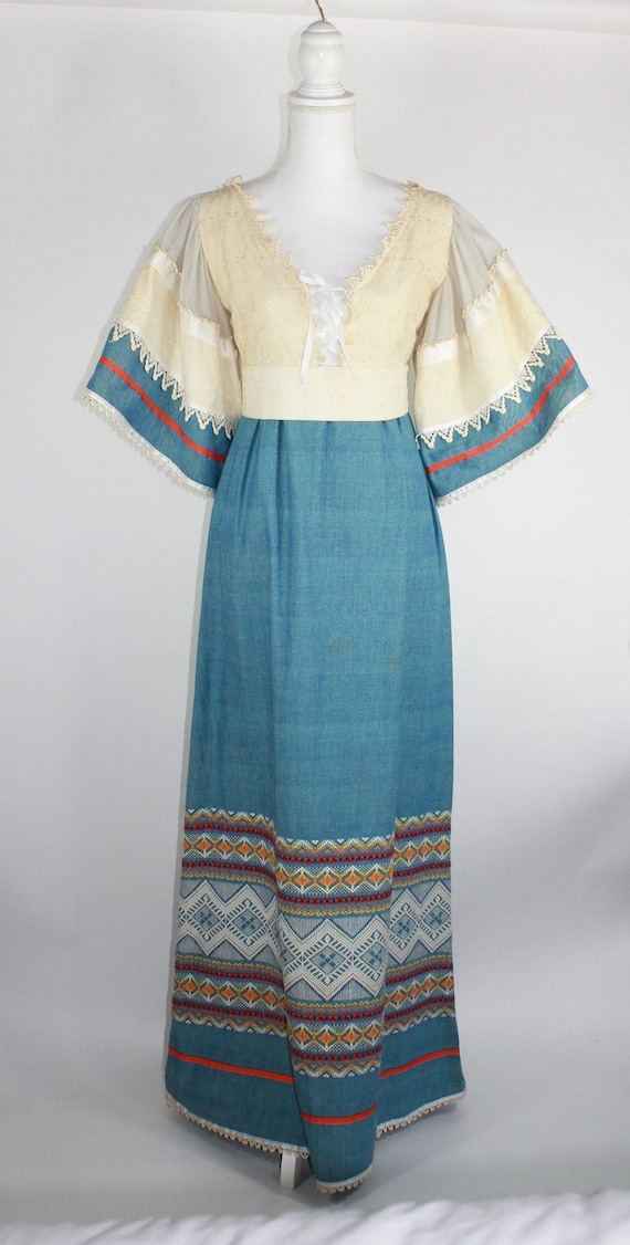 Vintage Boho Peasant Tribal Prairie Maxi Dress