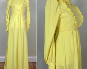 Vintage Union Made No Label Yellow Prairie Dress with Ruffles, Cottagecore