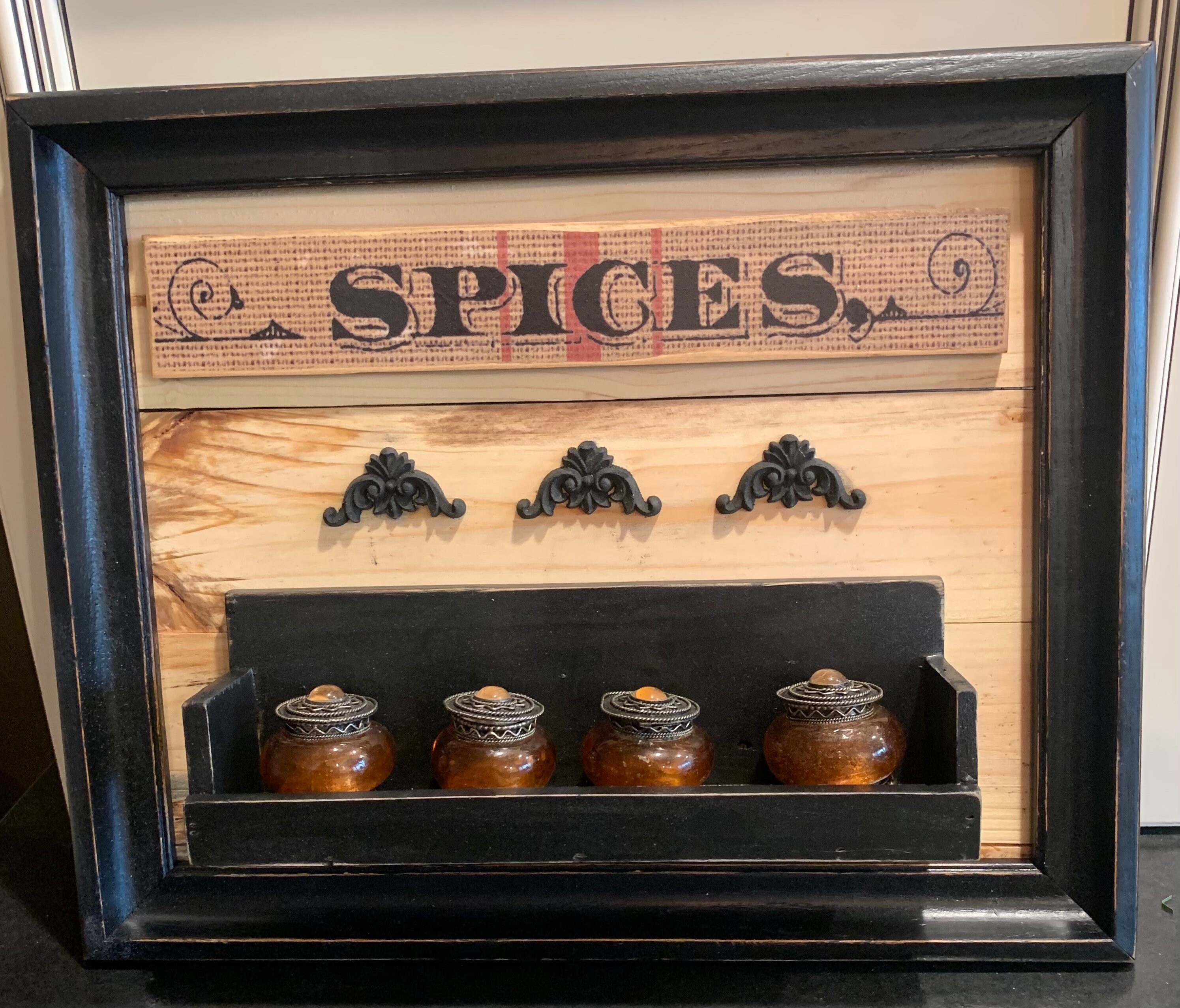 Spice Rack Frame Antique Frame Spice Rack With Amber Jars - Etsy
