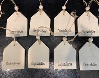 Set of 8 Congratulations rustic Wooden Gift Tags Wedding / Graduation / Baby