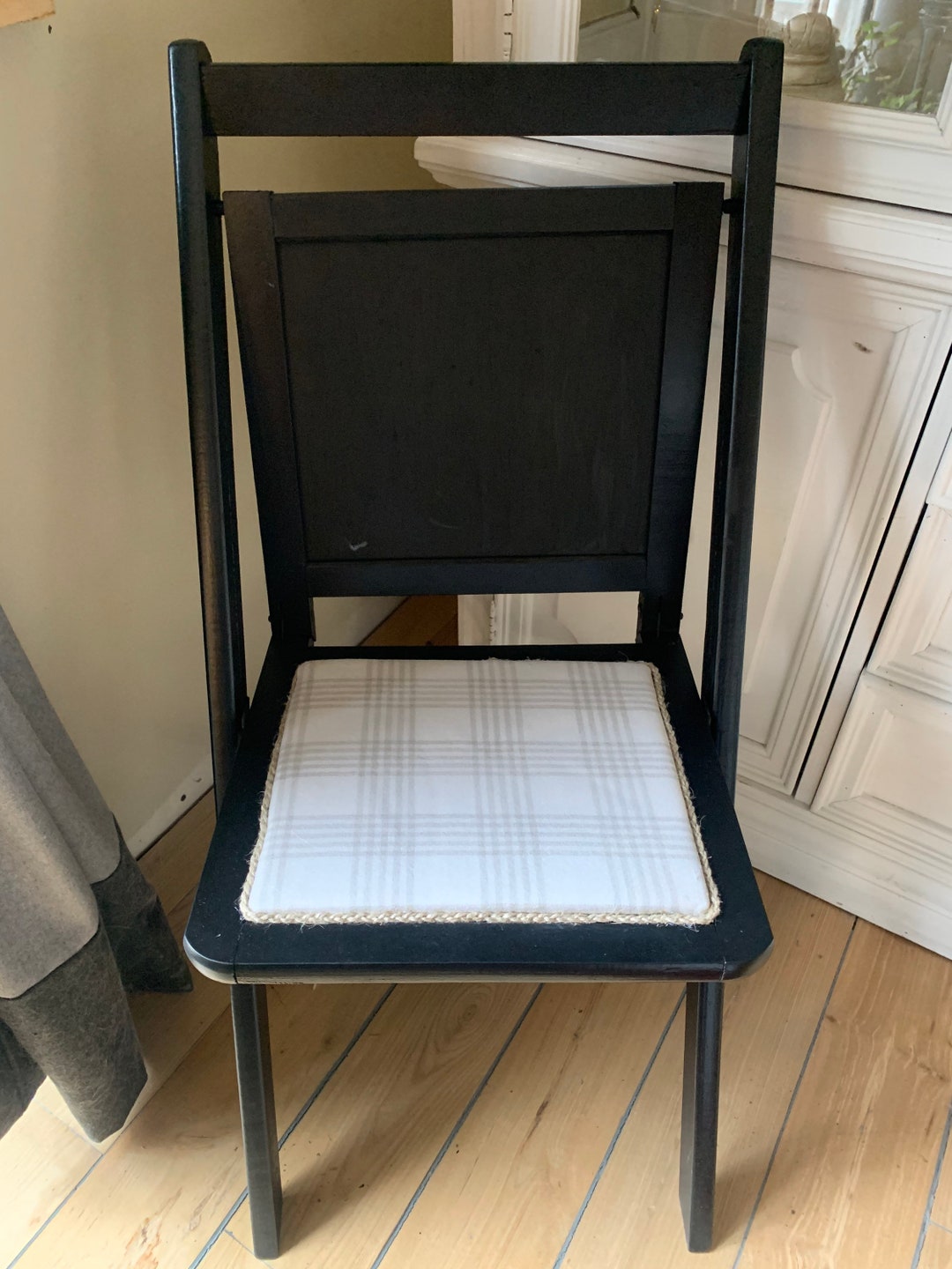 Vintage Wooden Folding Chair With Upholstered Plaid Farmhouse Seat Etsy