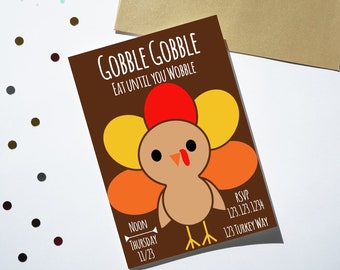 Thanksgiving Invitation, Thanksgiving Dinner Invite, Turkey Invite, Turkey Day, Gobble Gobble Invite, Printable & Editable, Digital Download