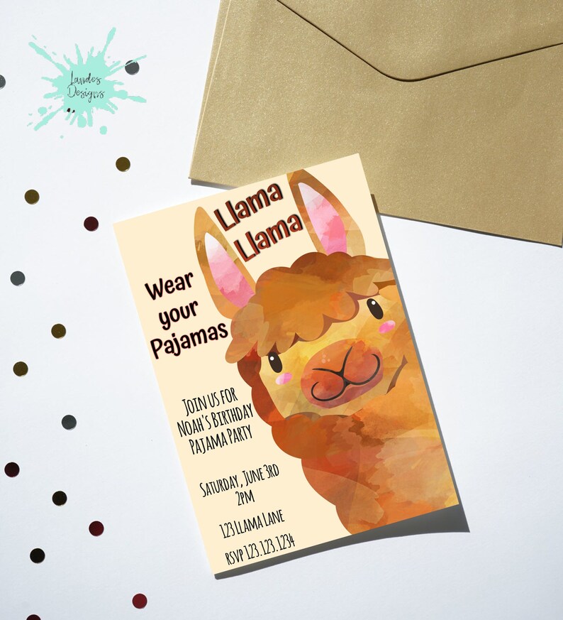 Llama Llama Pajama Party Invitation, Pajama Party Invite, Birthday ...