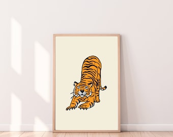 Retro Tiger Poster Instant Digital Download - Tiger wall art - Retro Tiger Printable Instant Digital Download - Tiger Illistration