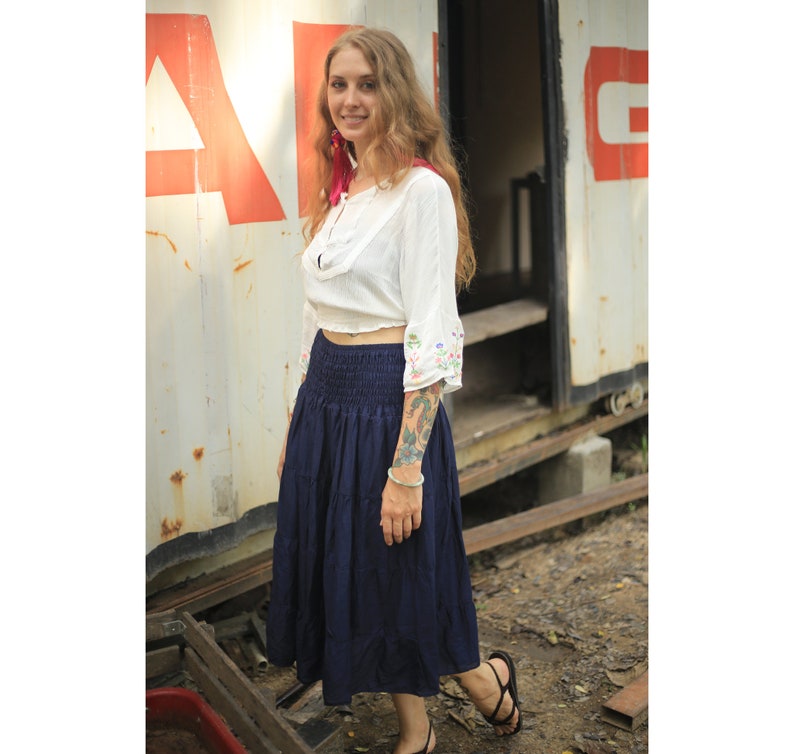Solid Color Women Skirts in Navy