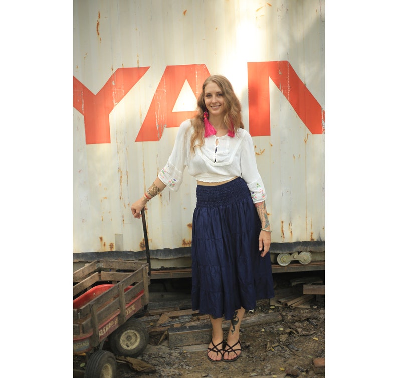 Solid Color Women Skirts in Navy