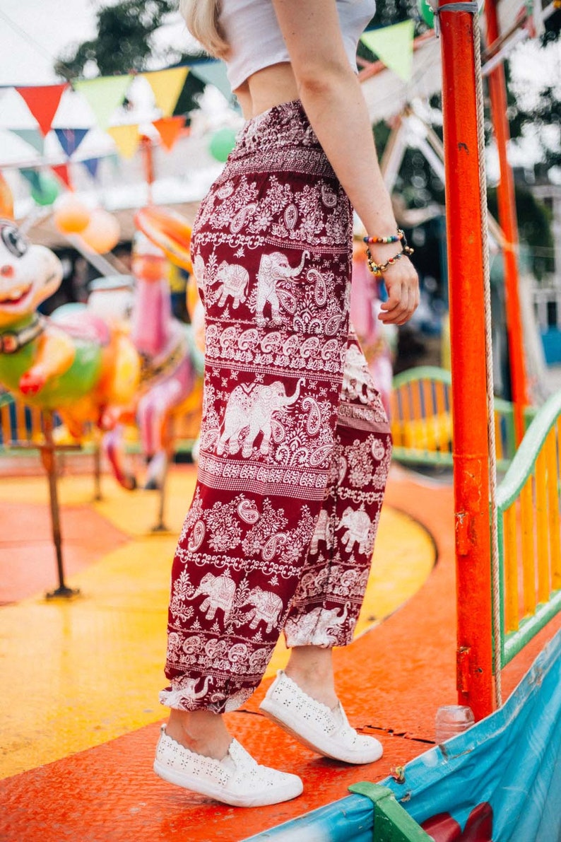 Paisley Elephant Women/'s Harem Pants in Dark Red