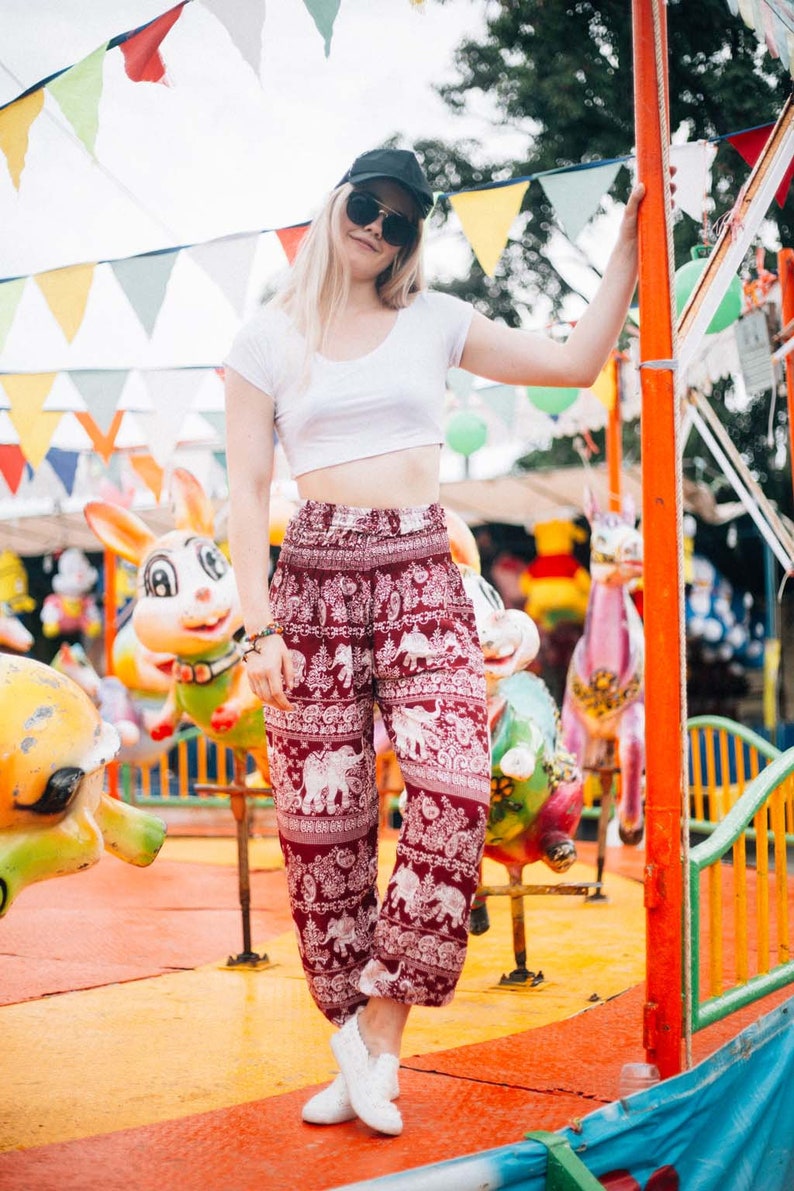 Paisley Elephant Women/'s Harem Pants in Dark Red