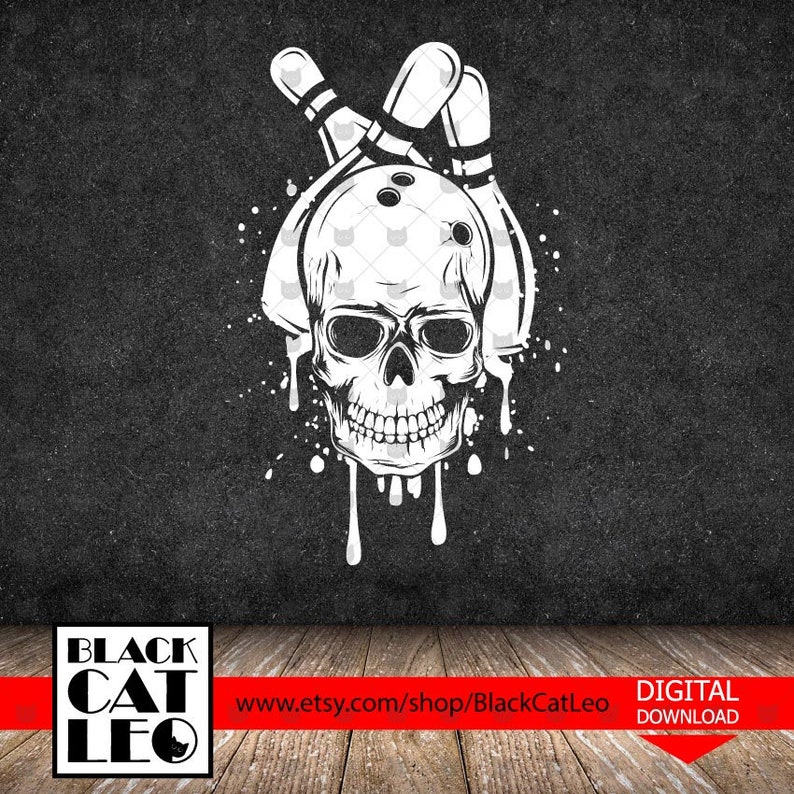 Bowling clip art Skull with bowling ball and pins Bowler Sport | Etsy