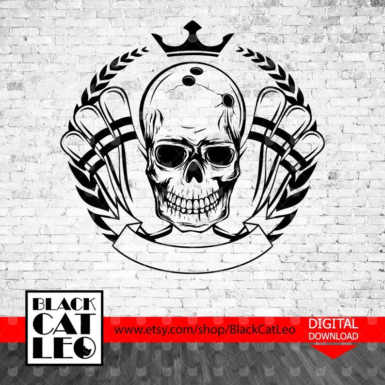 Skull bowling ball and pins cut file svg King of bowling | Etsy