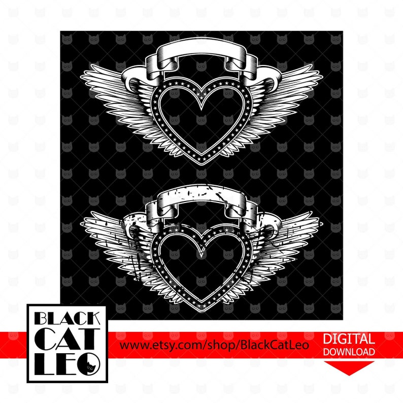 Heart Svg Wings Svg Heart Frame Svg Heart Cut File Angel Etsy