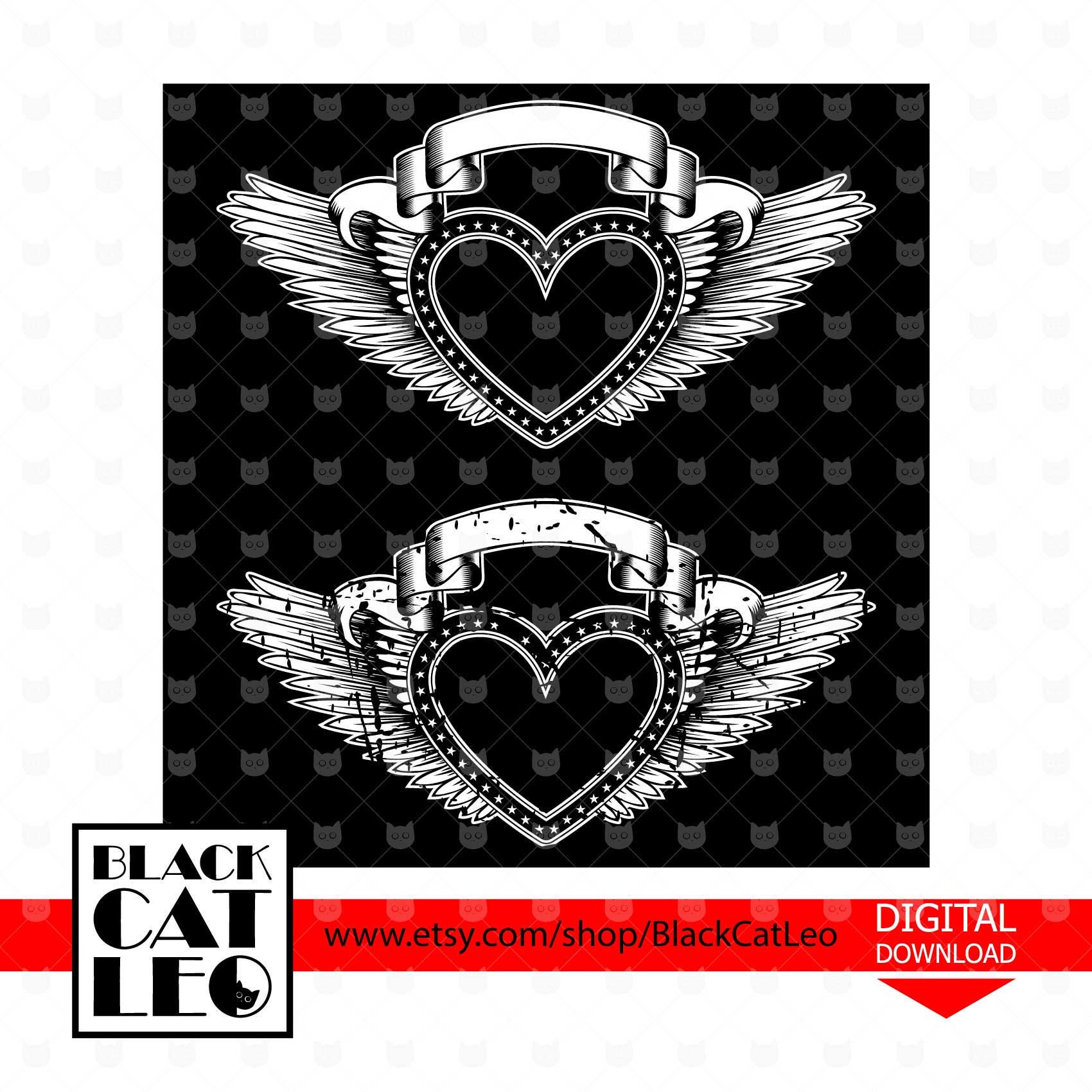 Heart Svg Wings Svg Heart Frame Svg Heart Cut File Angel Etsy
