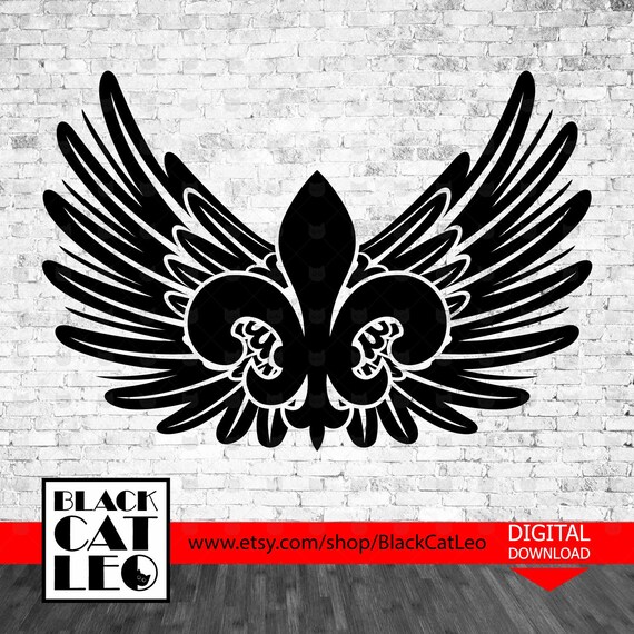 Heraldic Flower Lily Vector Clip Art Fleur De Lis Lily Svg Cut File Fleur De Lys Wall Decor Saints Svg Wings Cut File Svg Angel Svg